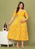 Ofably Pure Cotton Maternity Cum Feeding Kurti -Yellow Flower Print(OFMK065}