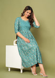 Ofably Pure Cotton Maternity Cum Feeding Kurti -Blue(OFMK071}