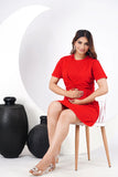 Ofably 100% Cotton Solid Maternity Short Dress - Red Solid  (OMD018)