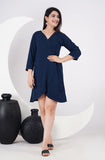 Ofably 100% Cotton Solid Maternity Dress Front Open - Navy Blue (OMD019)