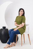 Ofably 100% Cotton Solid Maternity Stylish Tops- Olive Green (OMTO022)