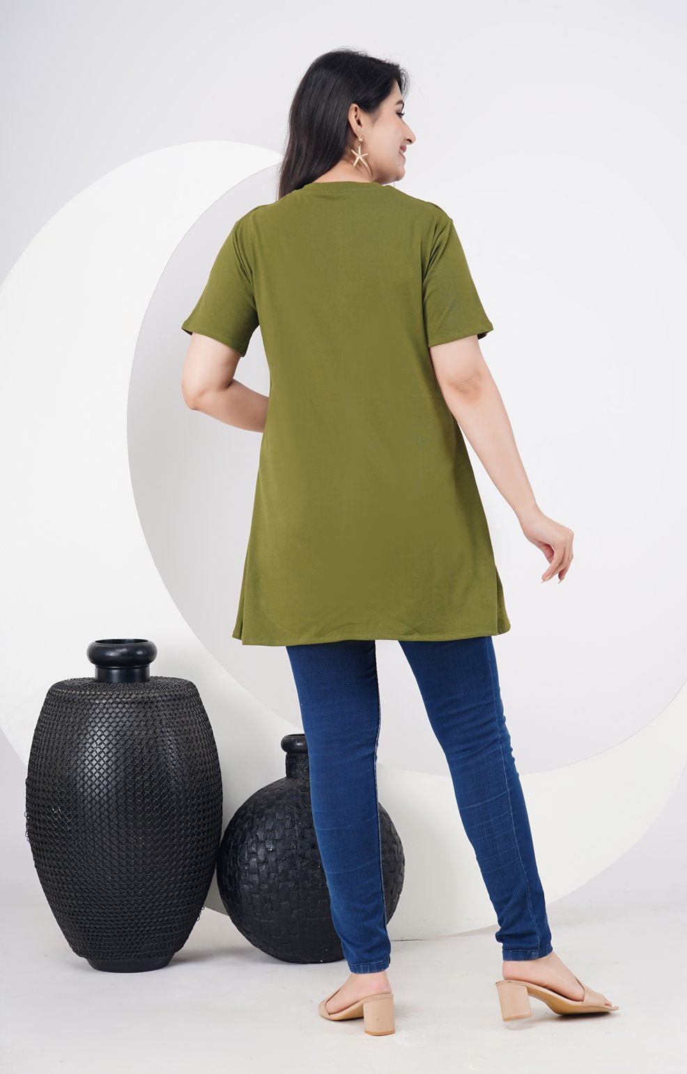 Ofably 100% Cotton Solid Maternity Stylish Tops- Olive Green (OMTO022)