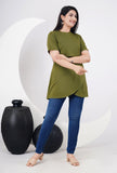 Ofably 100% Cotton Solid Maternity Stylish Tops- Olive Green (OMTO022)