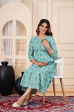 Ofably Pure Cotton Maternity Cum Feeding Kurti -Sea Green (OFMK117}