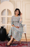 Ofably Pure Cotton Maternity Cum Feeding Kurti -Light Blue Floral Print (OFMK118}