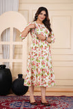 Ofably Pure Cotton Maternity Cum Feeding Kurti -Off White Flower Print(OFMK119}