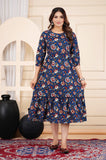 Ofably Pure Cotton Maternity Cum Feeding Kurti -Navy Blue (OFMK121}