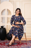 Ofably Pure Cotton Maternity Cum Feeding Kurti -Navy Blue (OFMK121}