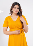 Ofably 100% Cotton Solid Maternity Long Dress - Mustard Yellow(OMD013)