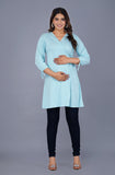 Ofably 100% Cotton Solid Maternity Stylish Long Tops- Light Blue (OMTO023)