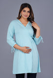 Ofably 100% Cotton Solid Maternity Stylish Long Tops- Light Blue (OMTO023)