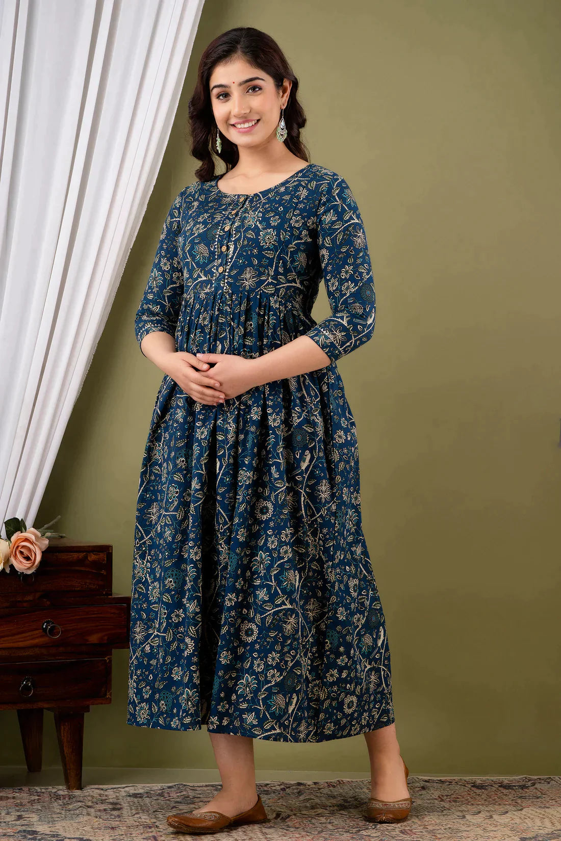 Ofably Women's Maternity Cum Feeding Gown Kurti's(1087)(TUL003)