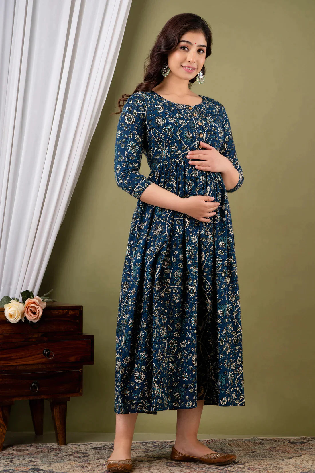 Ofably Women's Maternity Cum Feeding Gown Kurti's(1087)(TUL003)