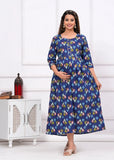 Ofably Cambric Pure Cotton Maternity Cum Feeding Kurti(Blue)