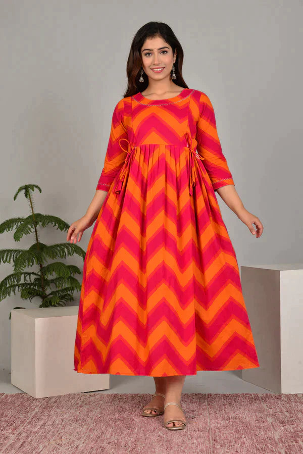 Ofably Women's Maternity Cum Feeding Gown Kurti's(Pink Orange )