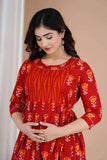 Ofably Women's Maternity Breastfeeding Kurti with Comfort (Red)(LUXt002)