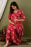 Ofably Cotton Maternity Cum Feeding Dress(Red)(LUX002)